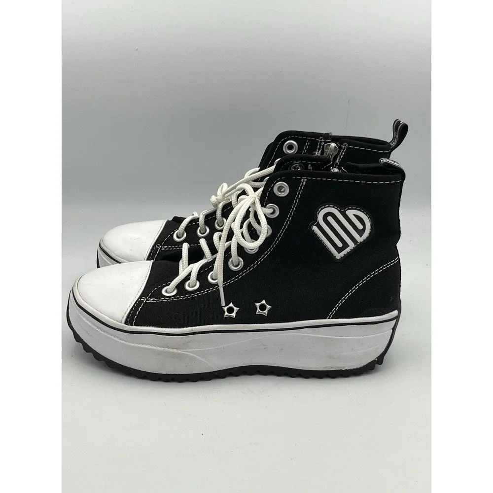Justice Sport Hightop Canvas Lugbottom Sneakers Big Girls Black Sz4 Lace Zip